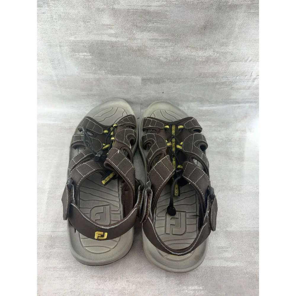 FootJoy Golf Sandals 45697 Men Brown Spiked Open Toe Adjustable Strap Sz 12M